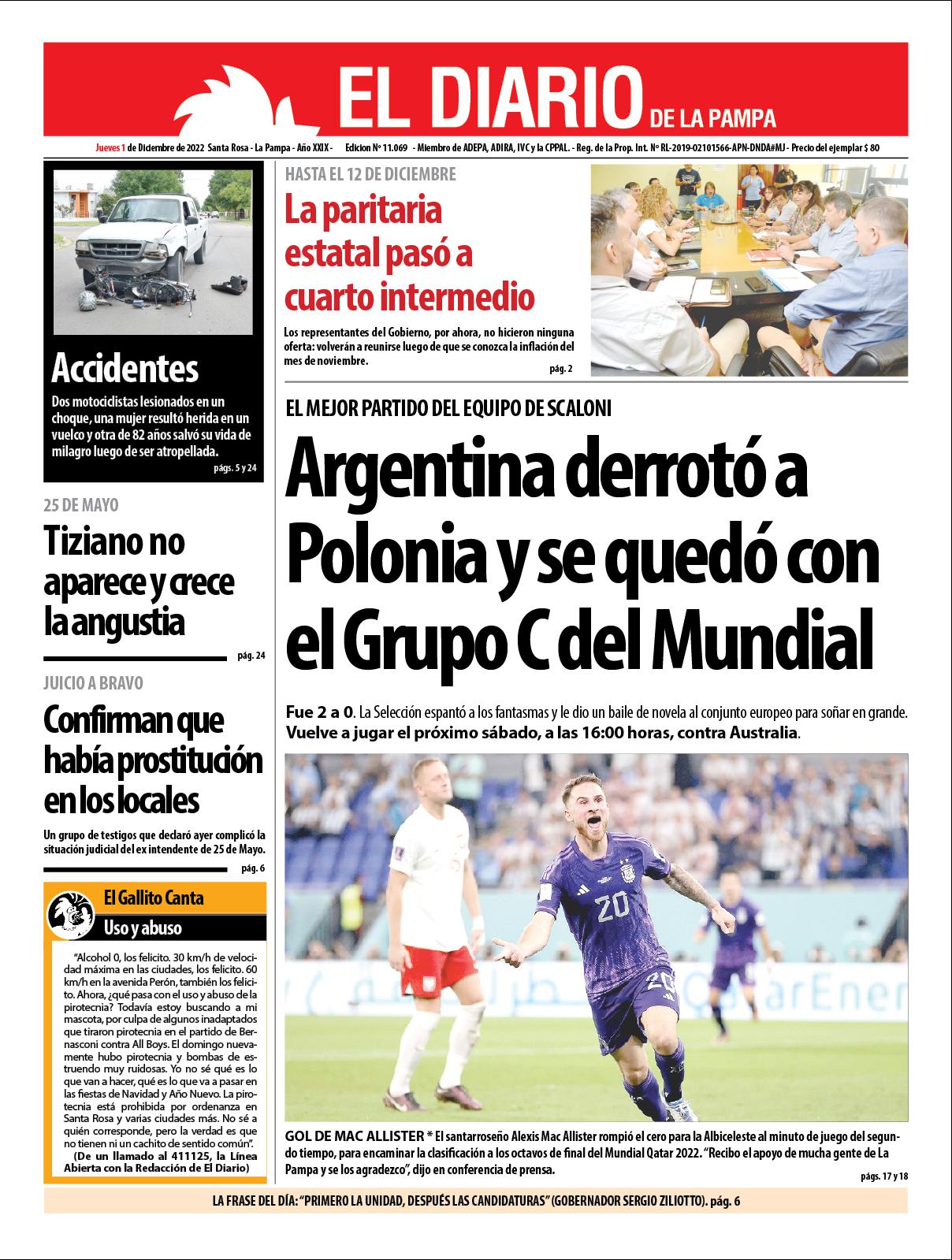 Tapa del diacutea jueves 01 de diciembre de 2022